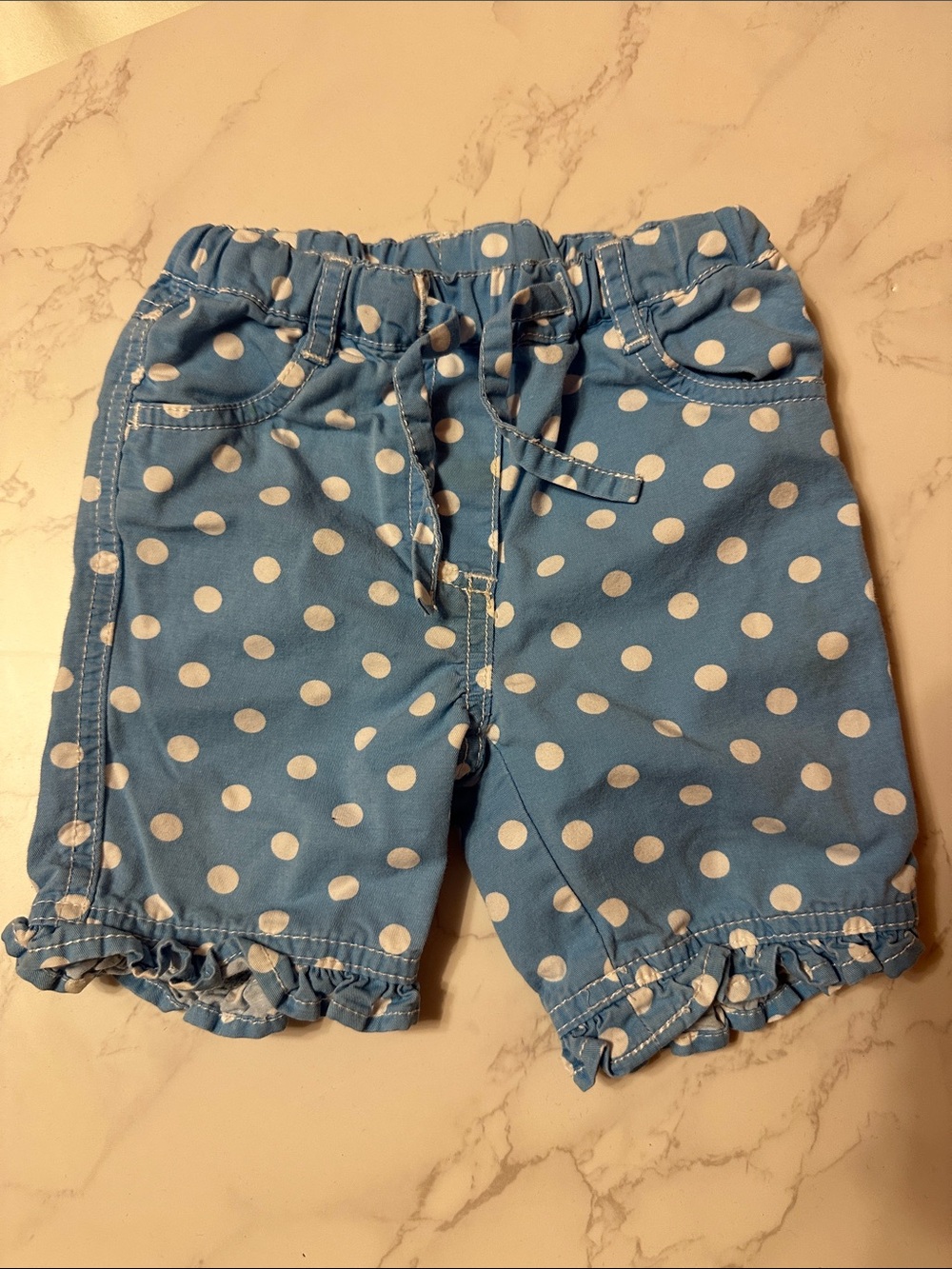 Baby Boden Blue Polka Dot Ruffle Hem Shorts